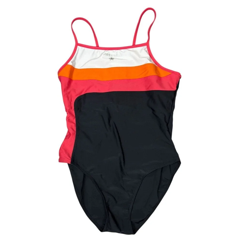Mesuca One Piece Swimwear Girls 12 Black Colorblock Stripe Swimming Pool Vacay